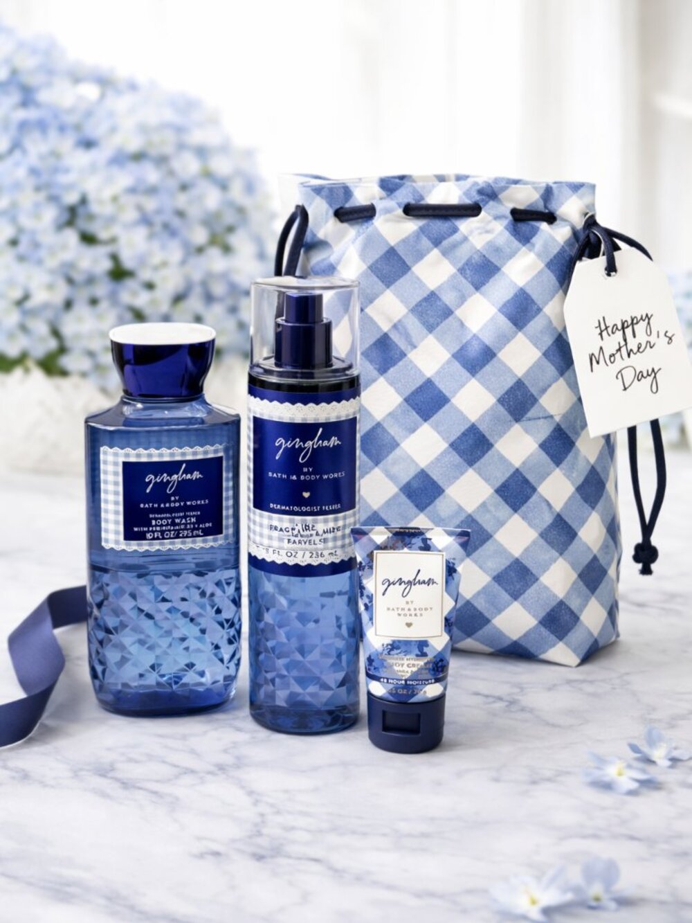 4-Piece BBW Gingham Gift Bundle w/ Faux Leather Drawstring Bag